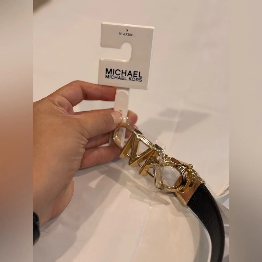 NWT Michael Kors Reversible Signature MK Logo‎ Belt Gold Buckle S